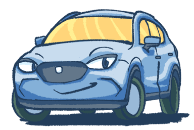 Cartoon car driving along the timeline